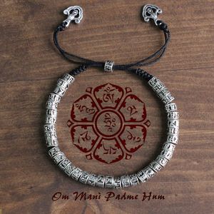 Eastisan Traditional Tibetan Boeddhisme Messing Armbanden Heren Zes Woorden Mantra OM Mani Padme Hum Antiqued Metal Amulet Kralen Armband