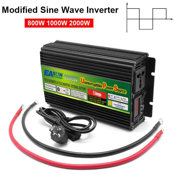 Invertisseur d'onde sinusoïdale Easun Pure 12V 220V 800W 1000W 2000W Convertisseur Disqueur numérique Affichage de l'onduleur Solaire Transformateur de puissance