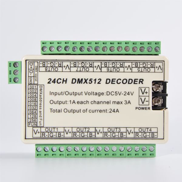 Contrôleur de décodeur Easy 24CH dmx512, lecteur dmx 24 canaux DC5V-24V, nœud de bande RGB WS-DMX-24CH