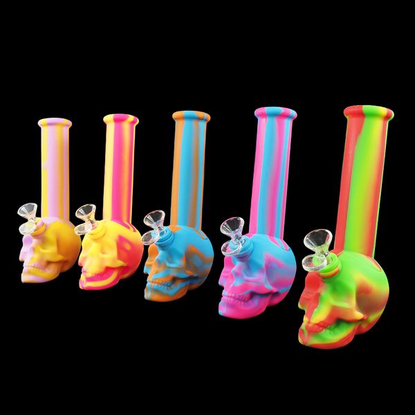 Fumar narguiles de silicona con forma de calavera dos segmentos pipas de agua fumar dab rig narguile