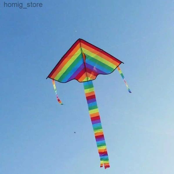 Voler facile!Grand arc-en-ciel coloré Kite Long Tail Nylon Outdoor 30m Surf Kids Toys With Kites Outdoor Line for Children Y240416