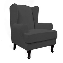 Gemakkelijke stretch-fauteuil hoes 2-delige bankhoes meubelbeschermer bank zacht met elastische onderkant, spandex jacquard stof kleine ruiten, donker