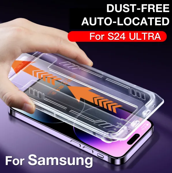 Film en verre trempé sans poussière facile à installer pour Samsung Galaxy S24 Ultra 5G S24 Plus Protecteur d'écran pour S23 S22 S21 Plus Kit de dépoussiérage automatique