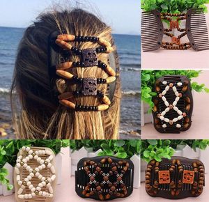 Eenvoudige magische houten kralen Dubbele haarkam clip rekbare vrouwen haaraccessoires haren kammen clips hoofd ornamenten