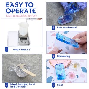 Easy Mix 3: 1 AB Resin Set Epoxy Resin Kit Crystal Clear met sticks, afgestudeerde bekers en handschoenen voor sieraden die doe -het -zelf kunstambachten maken