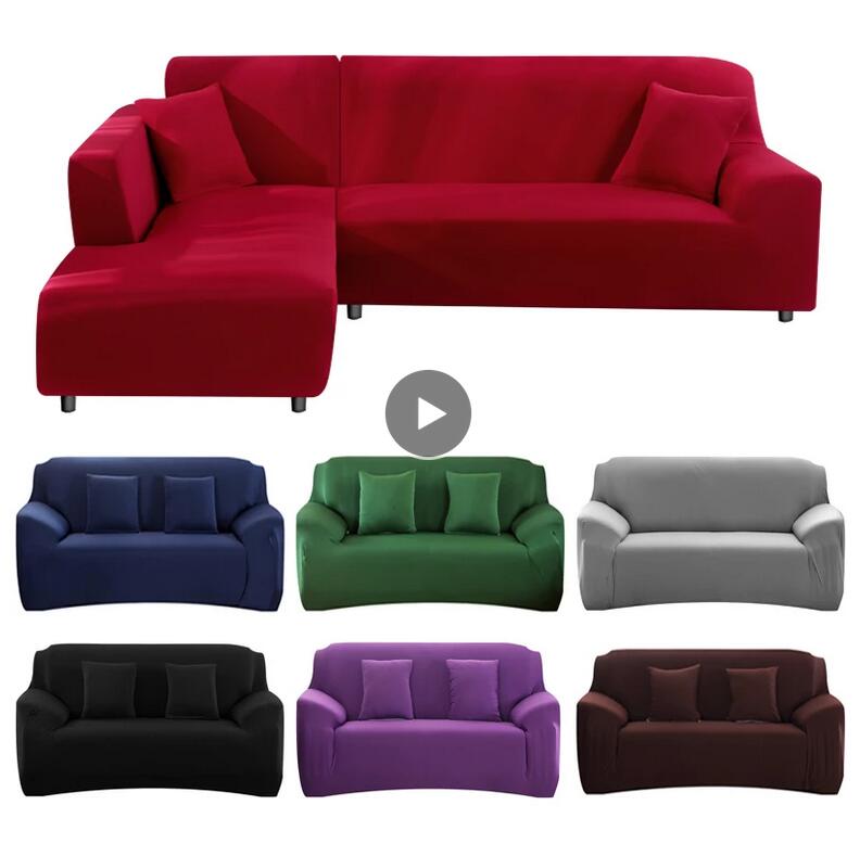 Gemakkelijke opslag Elasticiteit Sofa Cover Extensible Couch Sofacovers Sectional Solid Color Single / Two / Three / Four Seats L-vorm behoefte aan 2 stks 24 kleuren