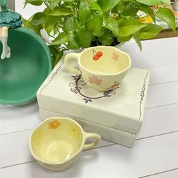 Tasse de café en céramique facile à tenir la fleur durable colorée lisse glaçure au thé du lait ustensiles de consommation de boisson propre 240418