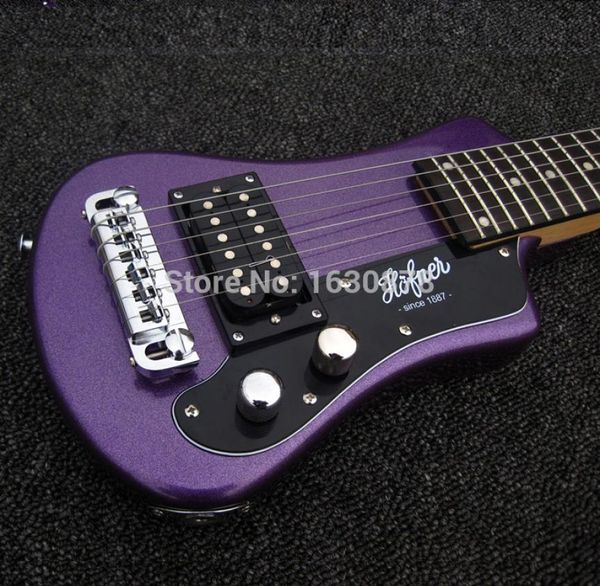 Easyage personnalisé Metallic Purple Purple gauche Hofner Shorty Travel Guitar Protable Mini Guitare électrique avec Cotton Gig Bag1835715