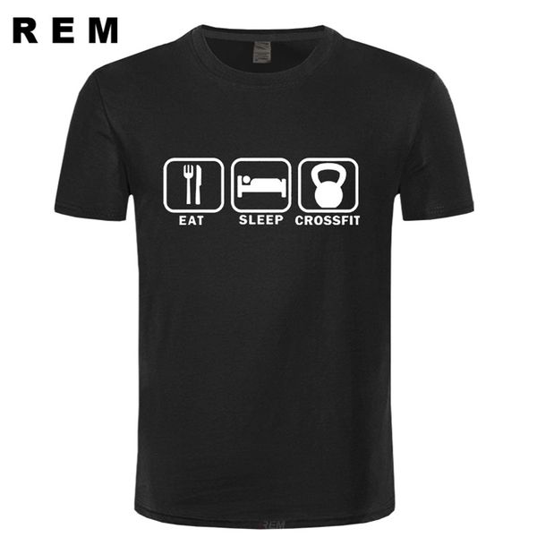 Eat Sleep Crossfit T Shirt Hombres Verano Manga corta Algodón Hombre Camisetas divertidas Tees Top 210707