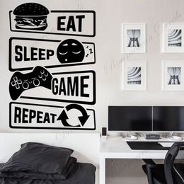 Manger dormir jeu répéter motif autocollant mural vinyle décor à la maison garçons chambre adolescents chambre Gamer salle de jeux stickers muraux peintures murales 4617 2103266N