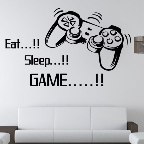 Calcomanías de pared de juegos Eat Sleep, pegatinas de pared con letras DIY removibles para niños, dormitorio, sala de estar, papel tapiz para habitaciones de niños, decoración del hogar 249j