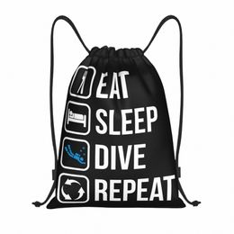 Eat Sleep Scuba Dive Repetir Mochila con cordón Bolsas Mujeres Hombres Ligero Buceo Buceo Gimnasio Deportes Sackpack Sacos para tienda F5Ja #