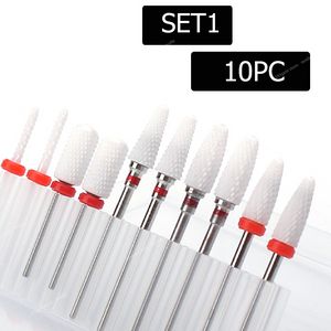 10 pièces ensemble de forets à ongles Kit de fraise en céramique Machine électrique mèches de manucure fraise rotative outils à cuticules accessoires outils à onglesNail Drill Accessories Bits Nail