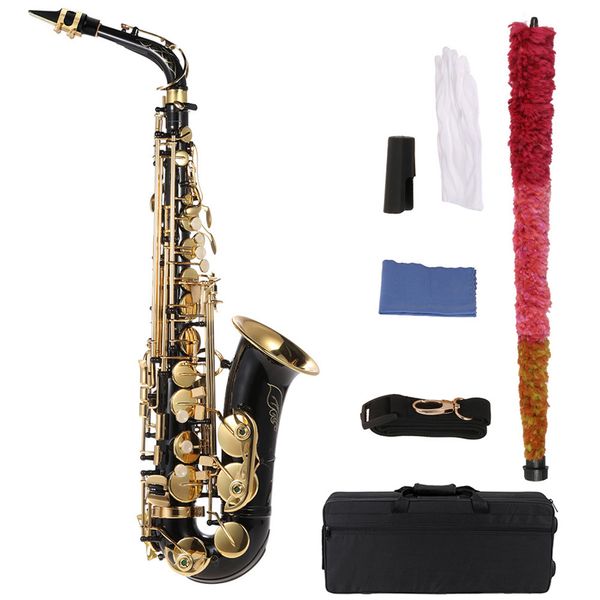EB alto saxophone en laiton laqué or E SAX FLAT 802 Type de clé Instrument à vent avec gants en tissu de brosse