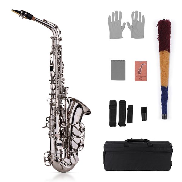 Saxophone Eb Alto en laiton laqué or, Type de clé 802 avec étui de transport rembourré, gants, chiffon de nettoyage, brosse, sangles, anches