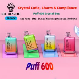 EB DESIRE Mini Box Crystal 600 Puffs Vape Pen BC600 BC800 2800 BC5000 7K 9K 12K Puff 7000 9000 10000 12000 Cartouche de pod jetable 550mAh Batterie Vapes Pods Stick Style