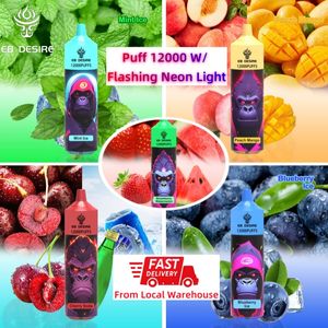 EB DESIRE Puff 12000 15000 10000 9000 bouffées 9k 12k 15k bouffées vape jetable desechable entrepôt local UE US 25ml LED néon lumière 600mAh batterie Randm tornado 9k vaper