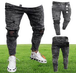 Ebaihui 2021 europeu e americano slimfit jeans rasgados moda calças pretas com zíper pés magros jeans casuais l0059787746