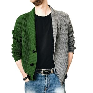 EBAIHUI, suéter de hombre con contraste de Color, tres botones, tejido suelto con cuello en V, cárdigan para hombre, chaqueta de punto de estilo británico con solapa gruesa para hombre