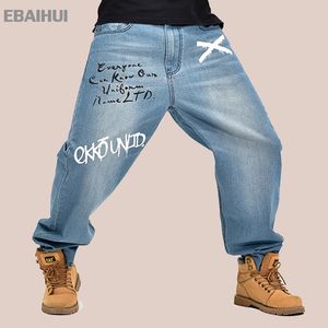 Ebaihui mannen denim broek losse streetwear jeans hiphop casual print skateboard lange broek voor mannen plus size broek