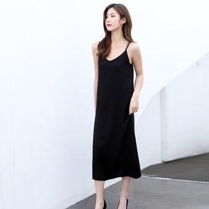 EBAIHUI – robe Sexy pour femme, col en v, jupe trapèze noire, sans manches, dos ample, fente texturée, printemps été