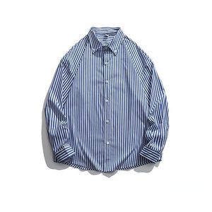 Ebaihui Gestreepte shirt met lange mouwen voor man fashion contrast revers top paar shirts casual comfort eenvoudige cardigan blauwe blouse
