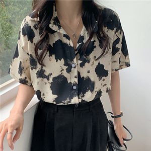 EBAIHUI femmes Blouse 2023 été Vintage nouveau ample à manches courtes chemise simple boutonnage chemises rétro vache imprimer femmes haut revers