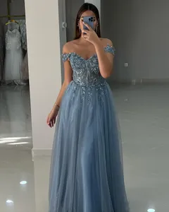 EBI 2024 ASO Sier A-Line Prom Dress Lace Tulle Tulle Faith Party Segunda recepción 50º Cumpleaños Vestidos de vestidos Robe de Soiree ZJ70 ES