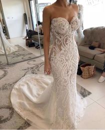 Ebi arabe aso luxueuse en dentelle sirène perlée chérie robes de mariée robes de mariée vintage 2023
