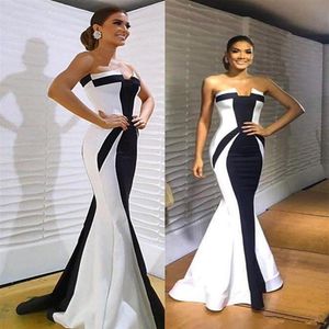 Ebi arabe robes de soirée 2020 Simple Sexy pas cher sirène blanc et noir robes de bal formelles robes de soirée308j