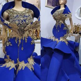 Ebi Aso Zeemeermin Plus Size Jurken Afrikaanse Avondjurken Koningsblauw Kralen Kant Zwarte Meisjes Prom Party Gown Vestidos De Noche