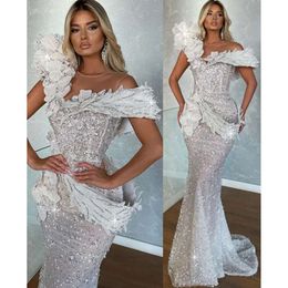 EBI ASO -maat plus Arabische Sparkly Mermaid Sexy trouwjurk pure nek kralen bruidsjurken jurken zj es