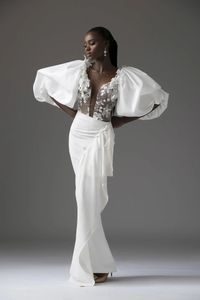 Ebi sexy Arabisch aso wit prom jurken puff mouwen lange schede speciale ocn jurk kant appliques kralen nek Afrikaanse avondjurken voor vrouwen 2024