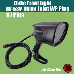 Ebike potente luz delantera 6-58V+julet 2pins wp enchufe 80 lux /100 lux frontal /lámpara trasera Bicicleta eléctrica WP IPX5