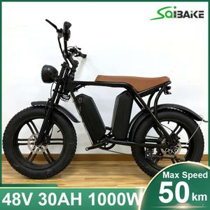 Ebike V8 bicicleta eléctrica 48V 30Ah batería 1000W Motor sin escobillas 50 km/h velocidad máxima 160km alcance 20*4,0 ''neumáticos anchos bicicleta eléctrica