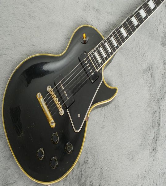 Diapasón de ébano 1958 Black Beauty Guitarra eléctrica Cuerpo amarillo Encuadernación 5 capas Pickguard Pearl Block Inlay Gold Hardware5459362