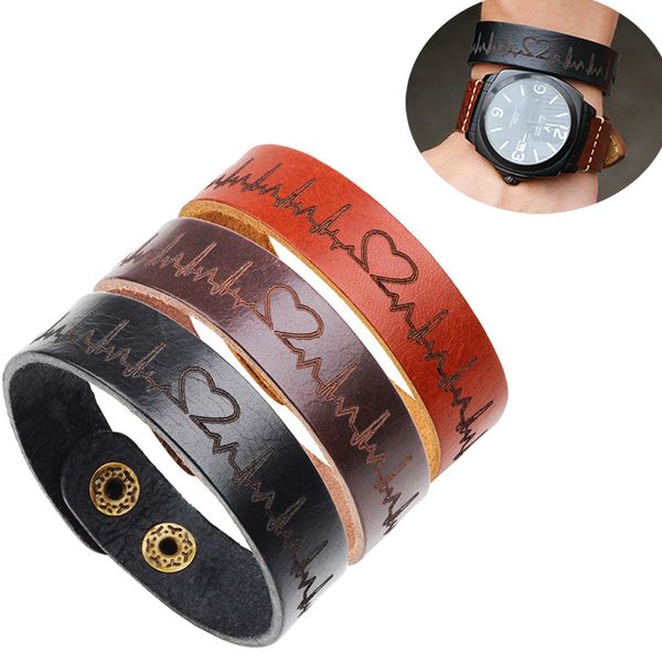 Bracelet en cuir ECG marron Bracelets de Sport décontractés bracelets pour hommes cadeaux d'anniversaire/saint-valentin bijoux hip hop