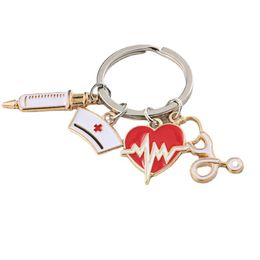 ECG Medical Tool Keychain Charms Syringe Stethoscope Key Ring Nurse's Day Gift Souvenir Diy Accessoires