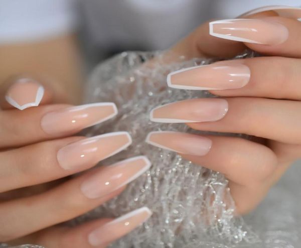 EchiQ éternels ongles français blanc mode conçu Extra long en forme de ballerine faux ongles nu Salon qualité Tips4649831
