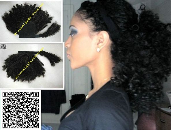 ECHO Fashion pas cher afro bouffée crépus bouclés vierge mongole pince à cheveux en # 1 noir enroulé autour du cordon queue de cheval postiche