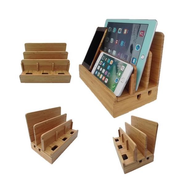 Organizador de estación de carga para múltiples dispositivos Eco Bamboo: múltiples acabados disponibles para computadoras portátiles, tabletas y teléfonos