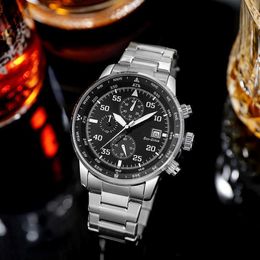 Eco-drive chronograaf heren luxe zakelijk roestvrij stalen armband kalender quartz horloge 261p