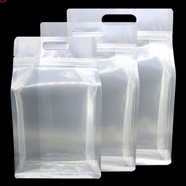 Sacs en plastique transparents respectueux de l'environnement réutilisable Ziplock Stand up cafetière Bean Pochettes Cuisine Noir Thé Stockage avec Hang Holehigh Qté