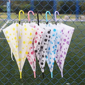 Eco-vriendelijke matte kleur transparant waterdicht 5 kleuren paraplu fabrieksvoorziening afgedrukt transparante dot lange handvat paraplu DH0808