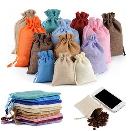 Mini sacs en toile de Jute respectueux de l'environnement, sacs à cordon en lin, pochettes à bijoux, sacs d'emballage cadeau de noël, Logo personnalisé