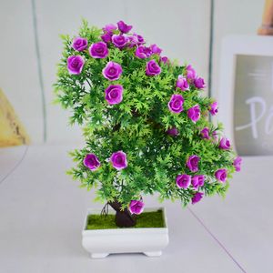 Mini bonsaïs artificiels en plastique écologiques pots d'art plateau faux petites fleurs roses pour la maison intérieur gifs de décoration de Noël