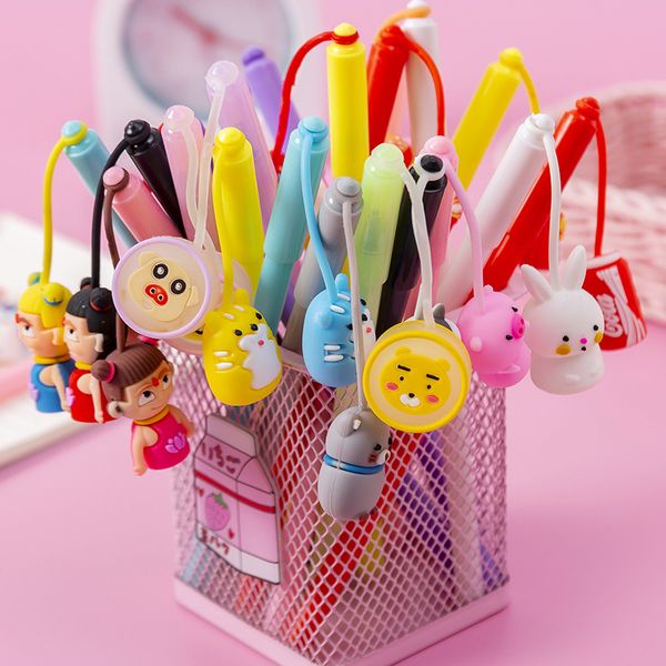 Stylo effaçable non toxique écologique pour enfants, stylo à encre liquide facilement effaçable avec revêtement en caoutchouc, stylo à encre de 0,5 mm avec capuchon de dessin animé kawaii