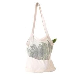Bolsa de tela de malla de algodón orgánico ecológica, bolso de mano para frutas y verduras, bolsa de almacenamiento de productos reutilizable y sin residuos, lavable 240125
