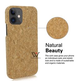 Eco-vriendelijke schokbestendige telefoon gevallen voor iPhone 11 12 XS XR 8 7 6 Plus Cork Hout Anti-Herfst Accessoires Klantgerichte gravure Printing Patronen Achterkant Shell