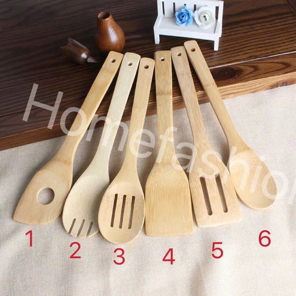 Cuillères à soupe en bois écologiques cuillère en bambou spatule 6 Styles ustensiles de cuisine tourneurs support de mélange fendu pelles C450